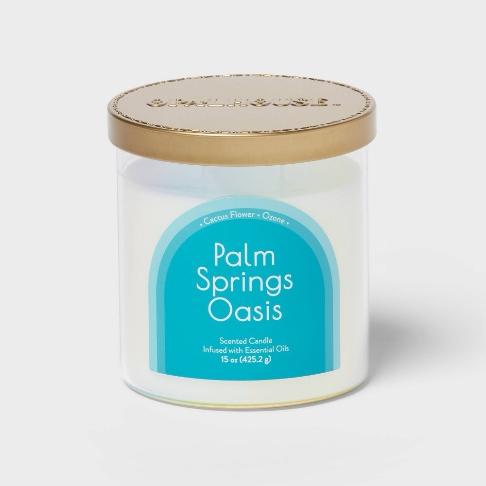 2-Wick Glass Jar 15oz Candle with Iridescent Sleeve Palm Springs Oasis Opalhouse